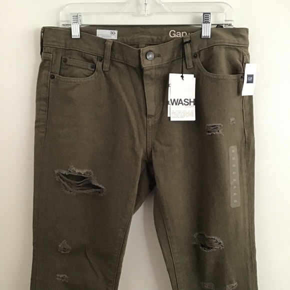 Gap girlfriend distressed cotton army olive green mid rise jeans sz 30 R - Picture 3 of 13